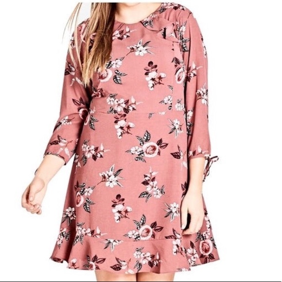 City Chic Rust Pink Floral Dress - Picture 2 of 8